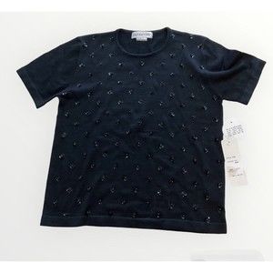 Vintage 80s 90s Outlander Sequin Black Flower Sweater Top Women's Small Chic New